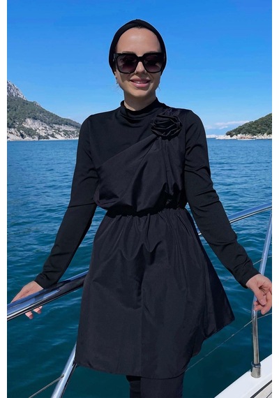 Kahijab Gül Detay Tesettür Mayo - Siyah