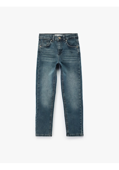 Koton Slim Fit Pamuklu Cepli Straight Fit Denim Pantolon Petrol 7wkb40003td