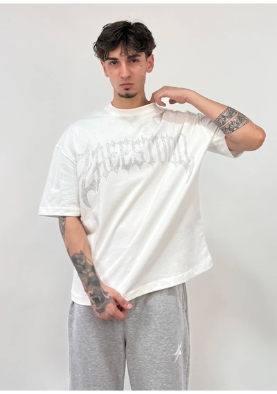 Zaee Zaeestudıo Taşlı Oversize Premium Tişört Beyaz