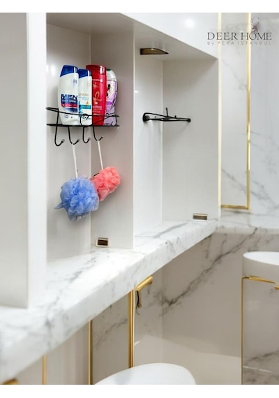 Paslanmaz Siyah Kendinden Yapışkanlı Banyo Düzenleyici Şampuan Duş Jeli Banyo Lif Askılı Raf Siyah