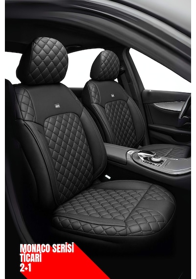 Mini Cooper 2007-2013 Hatchback - Ticari 2+1 Monaco Eviza Kumaş Deri Detaylı Oto Koltuk Kılıfı - Siyah Siyah