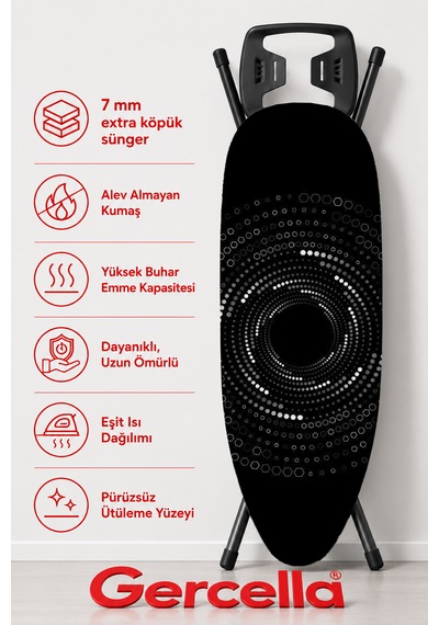 Hediyeli Cross Ütü Masası Kılıfı Bezi Örtüsü Gri - Siyah