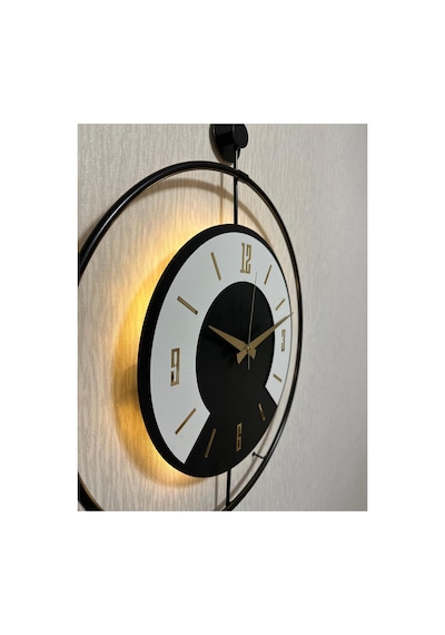 Pey Aksesuar 50x70 Cm Metal Ahşap Ve Işığın Muhteşem Uyumu Duvar Saati Dekoratif Siyah