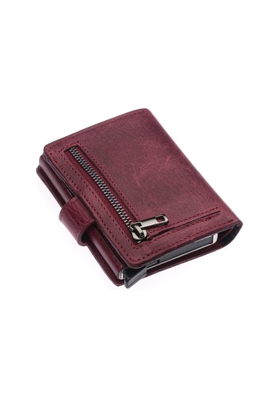 Westpolo Bozuk Para Ve Bol Kart Bölmeli Unisex Eskitme Hakiki Deri Mekanizmalı Kartlık - Bordo Bordo