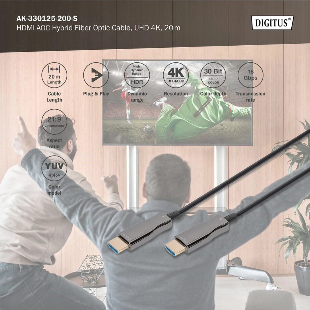 Digitus 20 Metre 4k Fiber Hdmı Kablo Sıkıştırmasız Görüntü Aktarımı Aoc