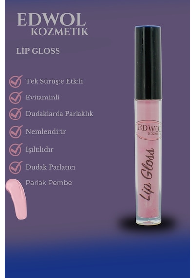 Edwol Make Up Likit Işıldayan Parlak Ruj Pembe