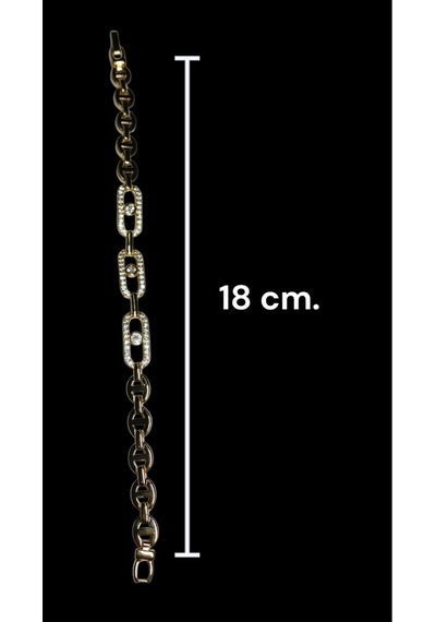 Modern Tasarım Zirkon Taşlı Altın Kaplama Zincir Bileklik 18 Cm Gold
