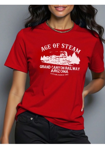 Unisex Age Of Steam Baskılı Tasarım Tshirt Kırmızı
