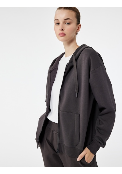 Koton Şardonlu Uzun Kollu Kapüşonlu Kanguru Cepli Oversize Fermuarlı Sweatshirt Antrasit 6wal10130ık Antrasit Koton Şardonlu Uzun Kollu Kapüşonlu Kanguru Cepli Oversize Fermuarlı Sweatshirt Antrasit 6wal10130ık Antrasit