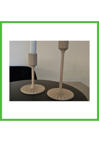 Vaveni 3d Baskı Modern Uzun Mum Tutucu Şamdan Çizgili Başlıklı Konik Mum Şamdanı 23 Mm Bej Arz