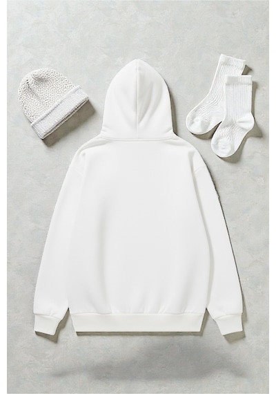 Uyguntarz Unisex Eternal Light Baskılı Oversize Sweatshirt beyaz