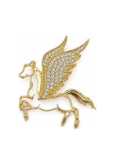 Altın Kaplama Zirkon Taşlı Kanatlı At Pegasus Kadın Broş - Premium Hediye Açık Gri