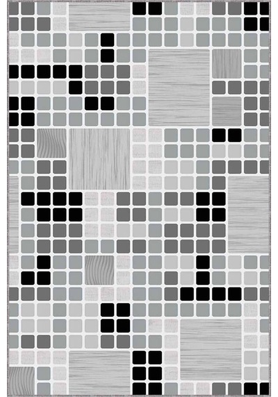 Gri Geometrik Kaymaz Tabanlı Makinede Yıkanabilir Halı Puz01n11