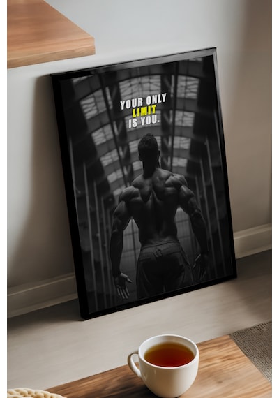Spor Gym Motivasyon Siyah Ahşap Çerçeveli Poster, Dekoratif Araba Duvar Tablosu