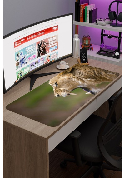 Aslan Kaymaz Dikişli Kauçuk Oyuncu Mousepad V1 - 90x40 Xxl Gaming Mouse Pad Fare Altlığı