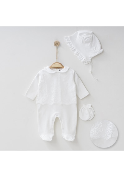 Buse&Eylül Bebe Beyaz Uzun Tüllü 3 Parça Kız Bebek Tulum Takım-Beyaz