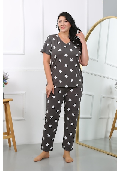 Akbeniz Kadın Büyük Beden Kısa Kol Penye Pijama Takımı Füme 202407-füme Füme Akbeniz Kadın Büyük Beden Kısa Kol Penye Pijama Takımı Füme 202407-füme Füme