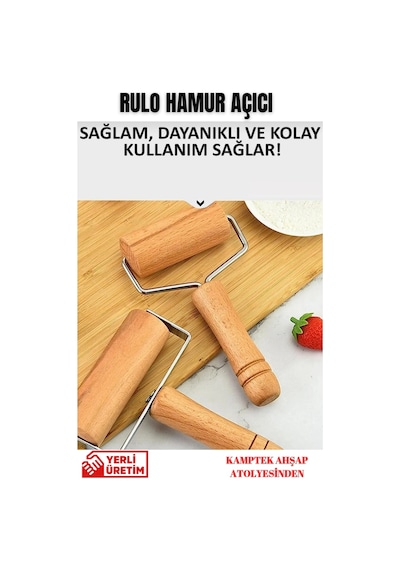 Merdane Set 2'li Rolo Hamur Açıcı Küçük Kurabiye Merdanesi 24 Cm Ahşap