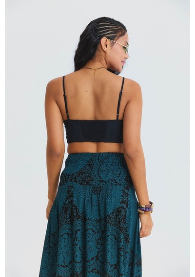 İnce Askılı Düğme Detaylı Crop Bluz Siyah