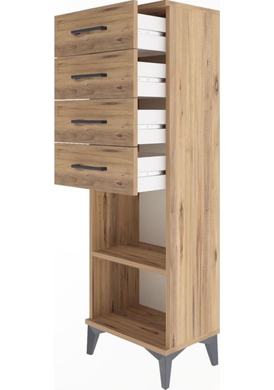Arges Dolap Tek Raflı 4 Çekmeceli 44x30x134 Çam-çam Çam
