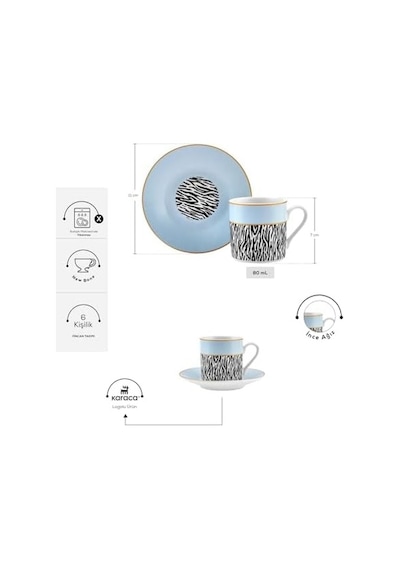 6 Kişilik Kahve Fincan Takımı 80 Ml Açık Ahşap