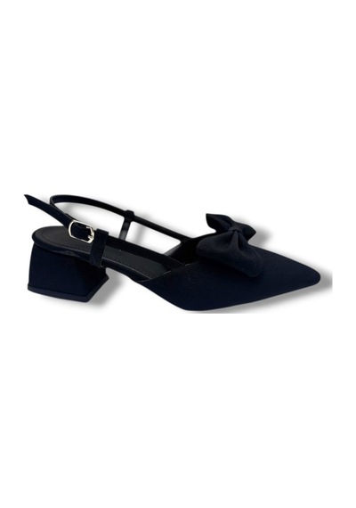 C-shoes Eu141-26 Saten Papyonlu Kısa Kare Topuk Arkası Açık Kadın Ayakkabı Siyah