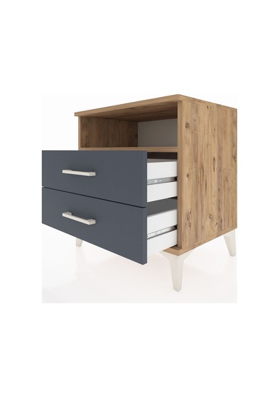 Hyperion Komodin Tek Raflı 2 Çekmeceli 60x44x64 Çam-antrasit Çam