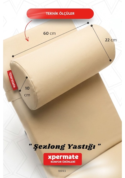 Şezlong Yastığı Rulo Yastık Dış Mekan Havuz Plaj Bahçe Krem