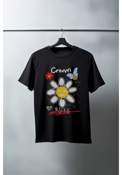 Unisex Oversize 24/1 Penye Dtf Baskılı Tişört - Dtf164 Beyaz