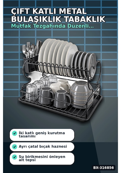 Çift Katlı Bulaşıklık Metal Lux Tabaklık, Mutfak Tezgah Üstü Düzenleyici Bx-316856 Diğer
