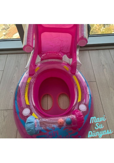 Gölgelikli Pembe Renk Bebek Deniz Simidi, Bebek Havuz Simidi, 0-3 Yaş 71cm 60cm
