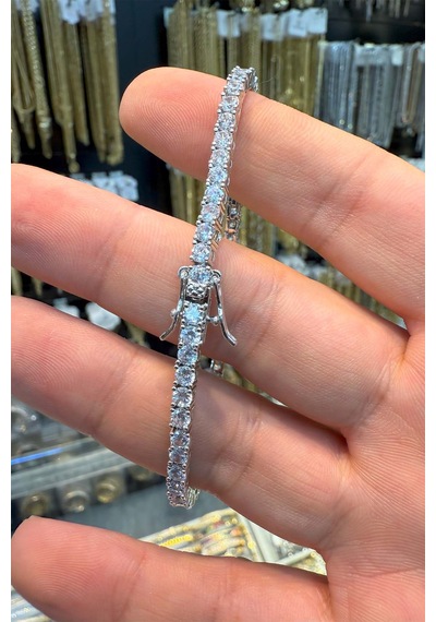 5mm Döküm Su Yolu Pırlanta Modeli Bileklik Beyaz