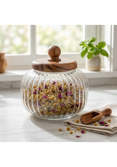 Akasya Ahşap Kapaklı Borosilikat Cam Kavanoz - Vakumlu Contalı Hava Sızdırmaz Erzak Saklama Kabı 950 Ml, 1200 Ml, 1500 Ml Boy Seçenekli 1500ml Çok Renkli