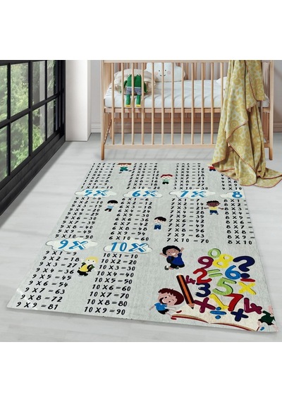 Çocuk Bebek Halısı Çarpım Tablosu Eğitici Oyun Halısı Gri Halı Yıkanabilir Kaymaz Taban