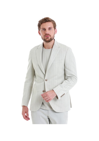 Hatemoğlu Bej Slim Fit Çizgili Mono Yaka Casual Keten Ceket 14242024c002 25 Bej