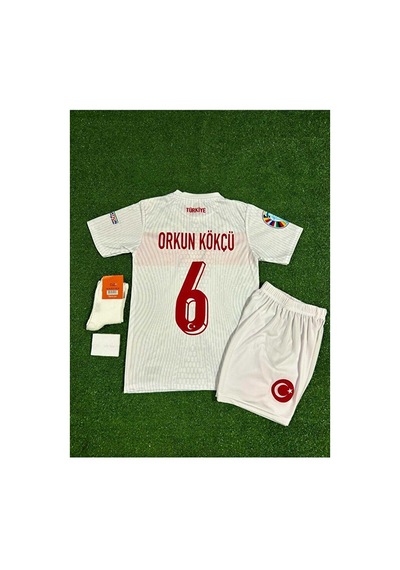 Türkiye Euro 2024 Orkun Kökçü Çocuk Forması 4'lü Set Beyaz Çok Renkli