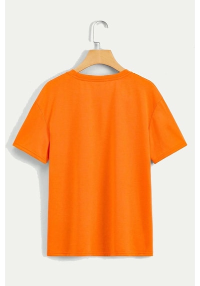 Uyguntarz Unisex Leopar Kalp Baskılı Oversize T-shirt Turuncu