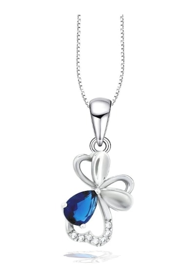 Brezza Lusso Jewelry  Diamond Serisi Safir Damla Kalp Çiçek Gümüş Kadın Kolye 45 CM 45 CM