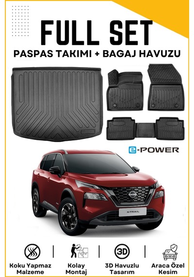 Nissan X-trail 5 Koltuk E-power 2025 Model Birebir Uyumlu Bagaj Havuzu+paspas Seti