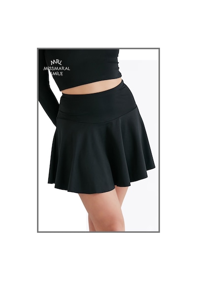 Missmaral Siyah Yüksek Bel Volanlı Şortlu Spor Etek Deniz Şortu Skirt With Shorts 1101 Siyah