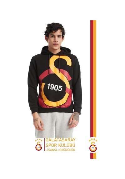 Galatasaray Lisanslı Kapüşonlu Logo Erkek Sweat Gs Bileklik Set Ahşap Kutulu 096 Siyah