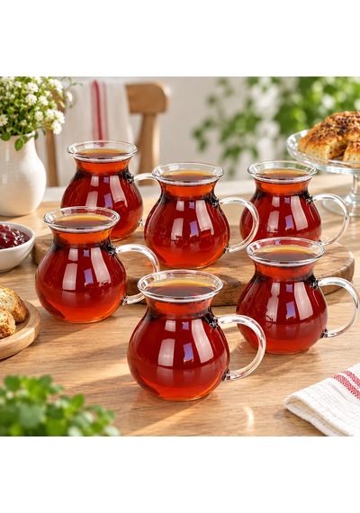 Orret Home Keyfi Ala 6'lı Borosilikat Cam Çay Bardağı Seti, 200ml