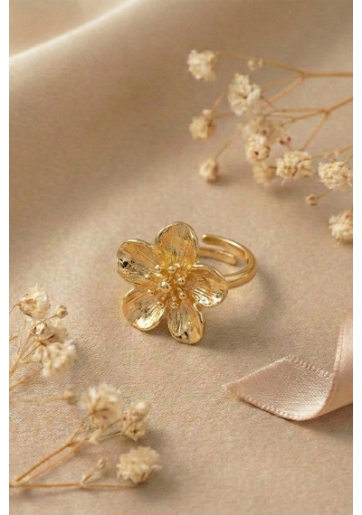Gold Ayarlanabilir Sade Sakura Çiçeği Yüzük Çok Renkli