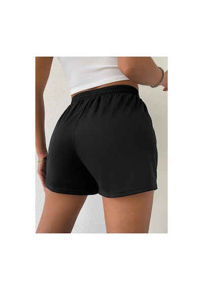 Tarzsokak Drawstring Waist Slogan Graphic Track Şort Siyah