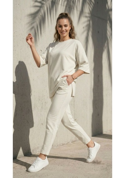 Ded Collectıon Kacın Oversize Kesim Kısa Kol Basic Modal İkili Takım Beyaz