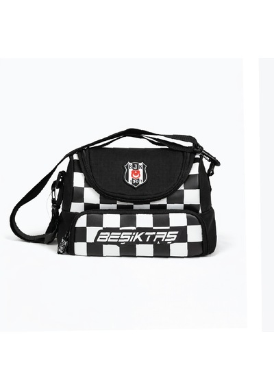 Beşiktaş Lisanslı Damalı Beslenme Çantası - Su İtici Kumaşlı Omuz Askılı Siyah Beyaz Siyah - Beyaz