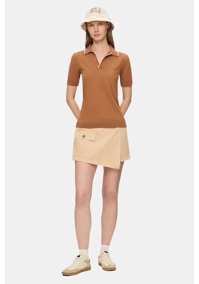 Ucla Sasha Kahve Polo Yaka Triko Nakışlı %100 Pamuk Standard Fit Kadın Tshirt