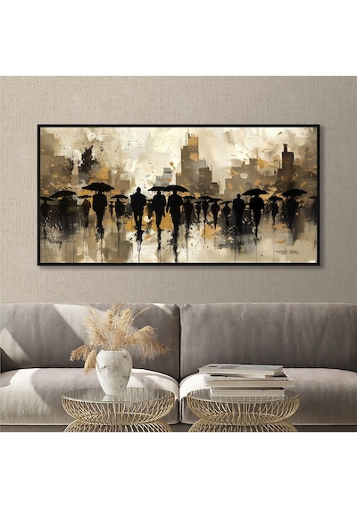 Yağlı Boya Dokulu Tablo Modern Soyut İnsanlar Siyah Çerçeveli U05005-178957
