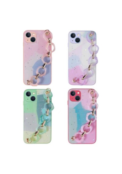 Zore Apple iPhone 13 Uyumlu Simli Desenli El Askılı Tutacaklı Omsy Elsa Silikon Kılıf-pembe