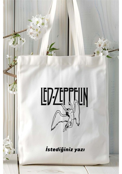 Art Hediye Led Zeppelin Baskılı Bez Çanta Kişiye Özel Model 1 Çok Renkli